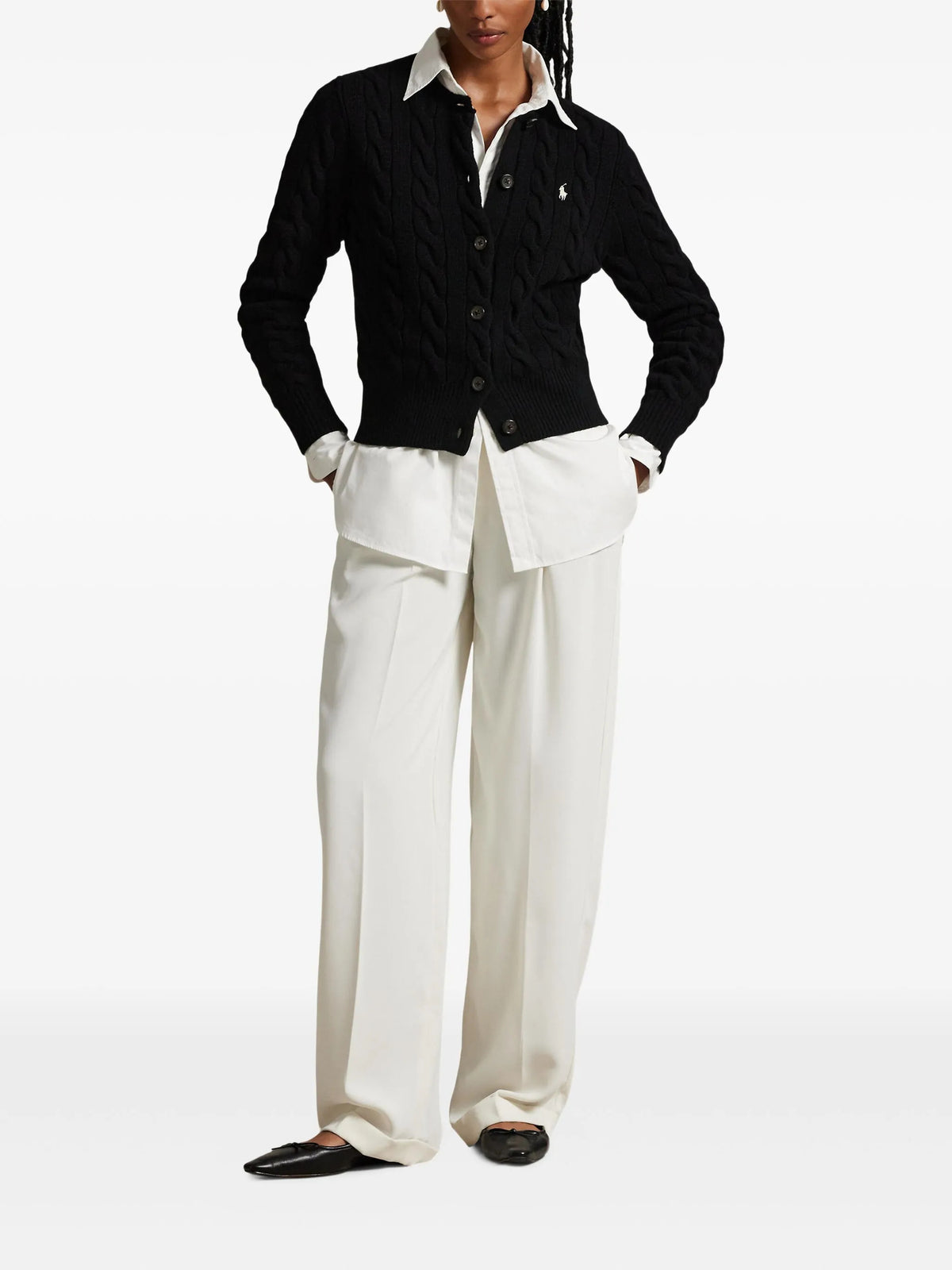 Cardigan a trecce in lana e cashmere