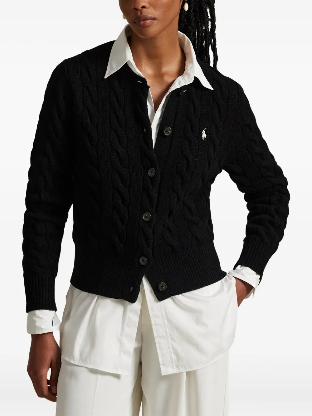 Cardigan a trecce in lana e cashmere