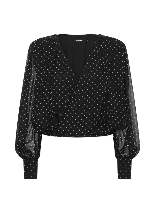 Blusa a maniche lunghe arricciate