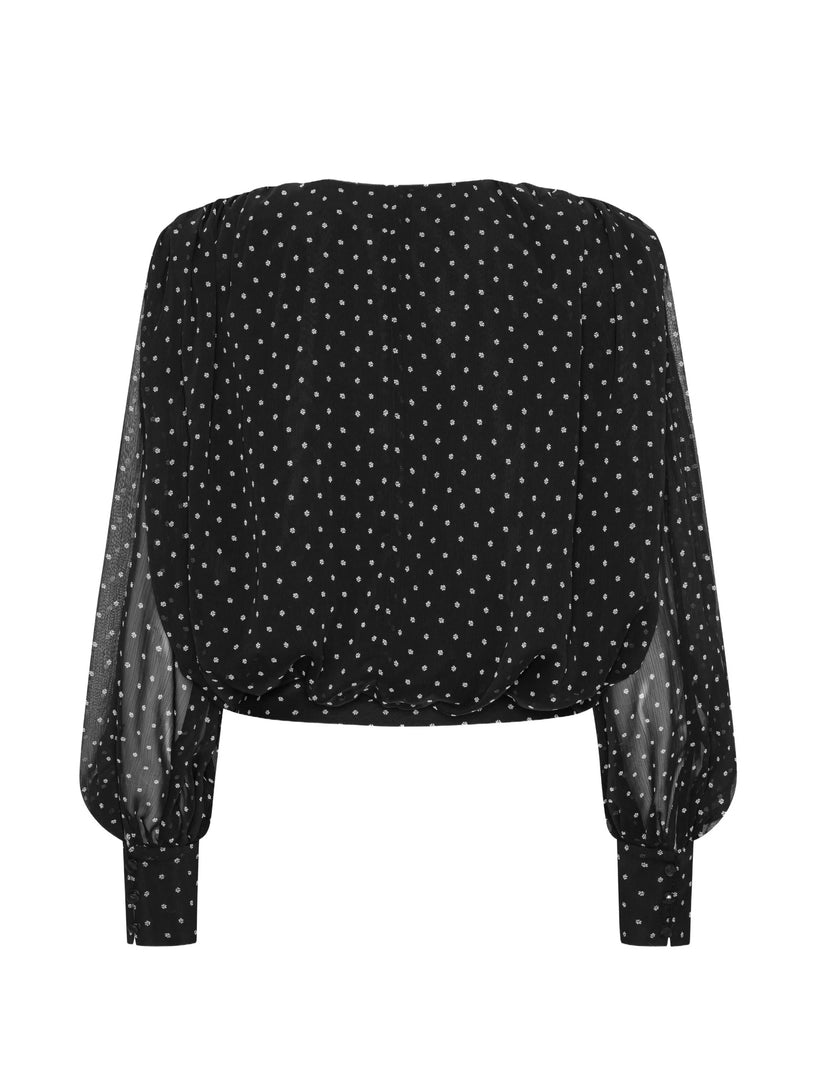 Blusa a maniche lunghe arricciate