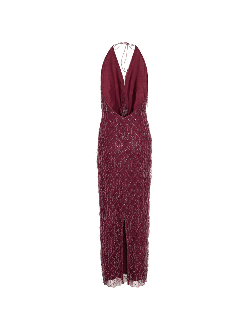 Abito con paillettes e scollo all'americana