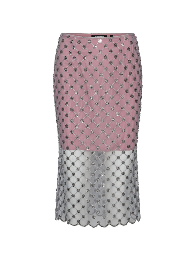 Gonna midi con paillettes a forma di fiore