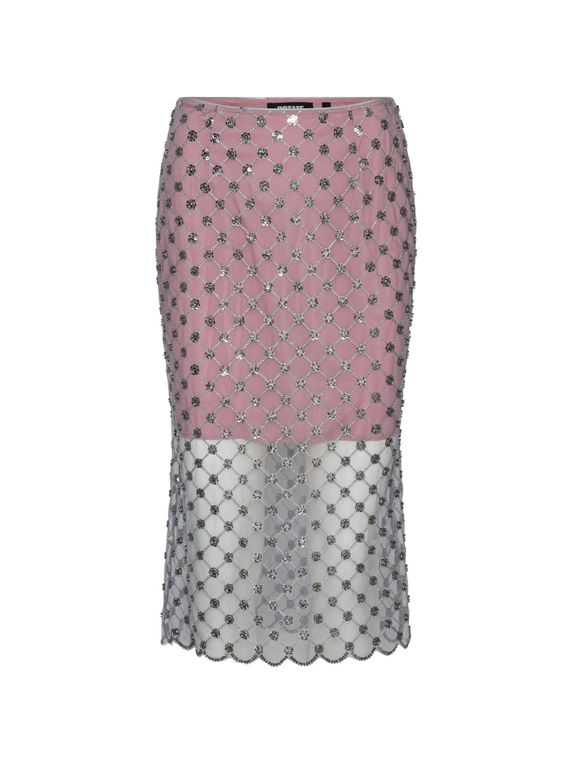 Gonna midi con paillettes a forma di fiore