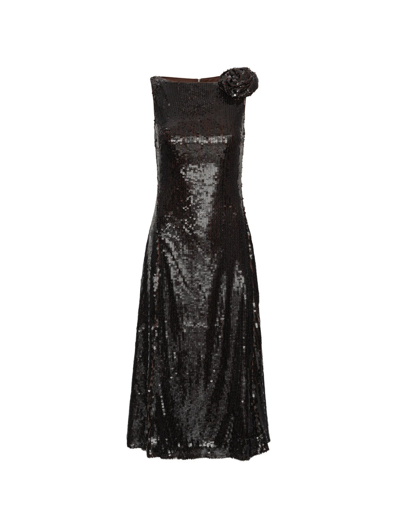 Abito midi svasato con paillettes