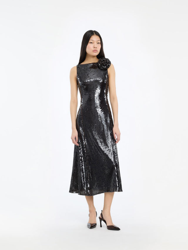 Abito midi svasato con paillettes