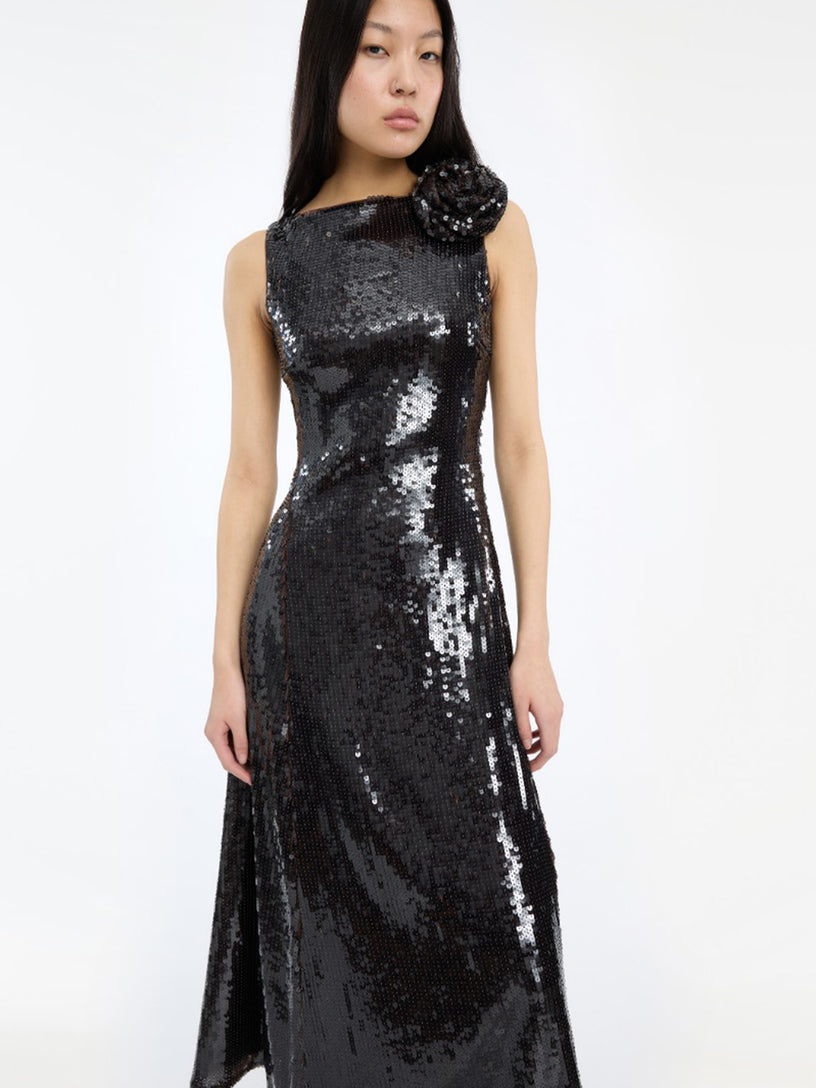 Abito midi svasato con paillettes