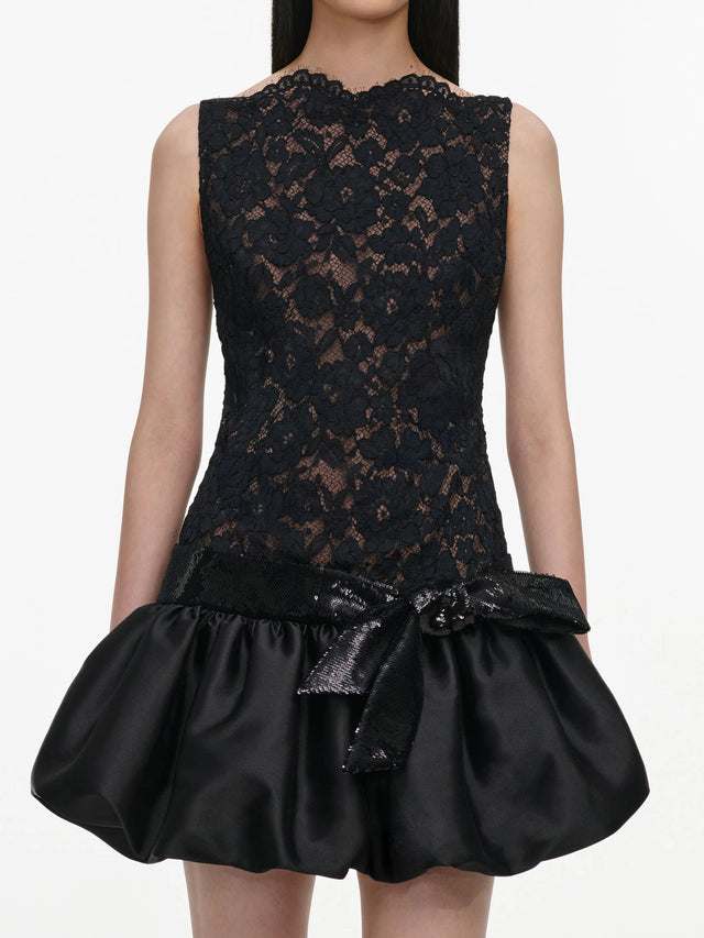 Lace bubble hem mini dress