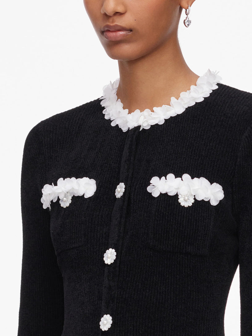 Mini abito in maglia di ciniglia con decorazioni floreale
