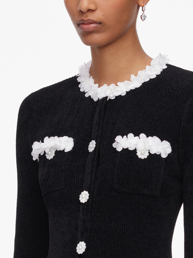 Chenille knit flower trim mini dress