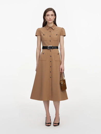 Abito midi in twill con cintura