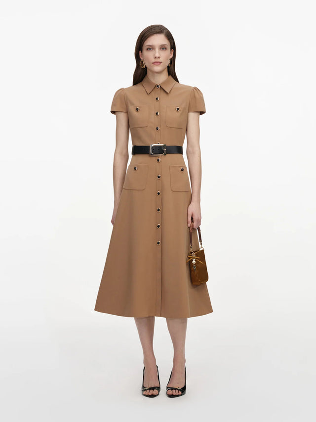 Abito midi in twill con cintura