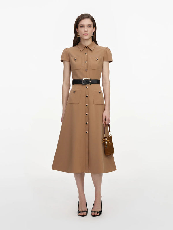 Abito midi in twill con cintura