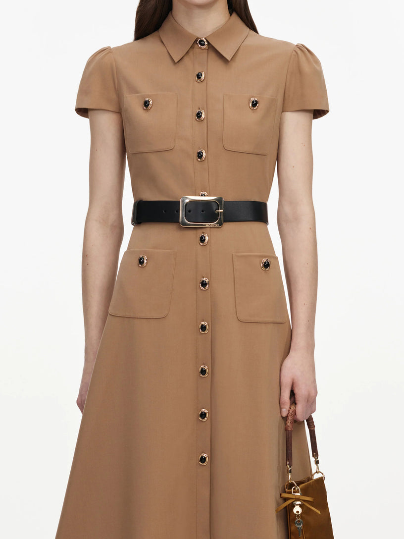Abito midi in twill con cintura
