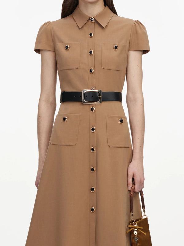 Abito midi in twill con cintura