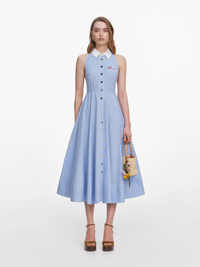 Abito midi in cotone a righe