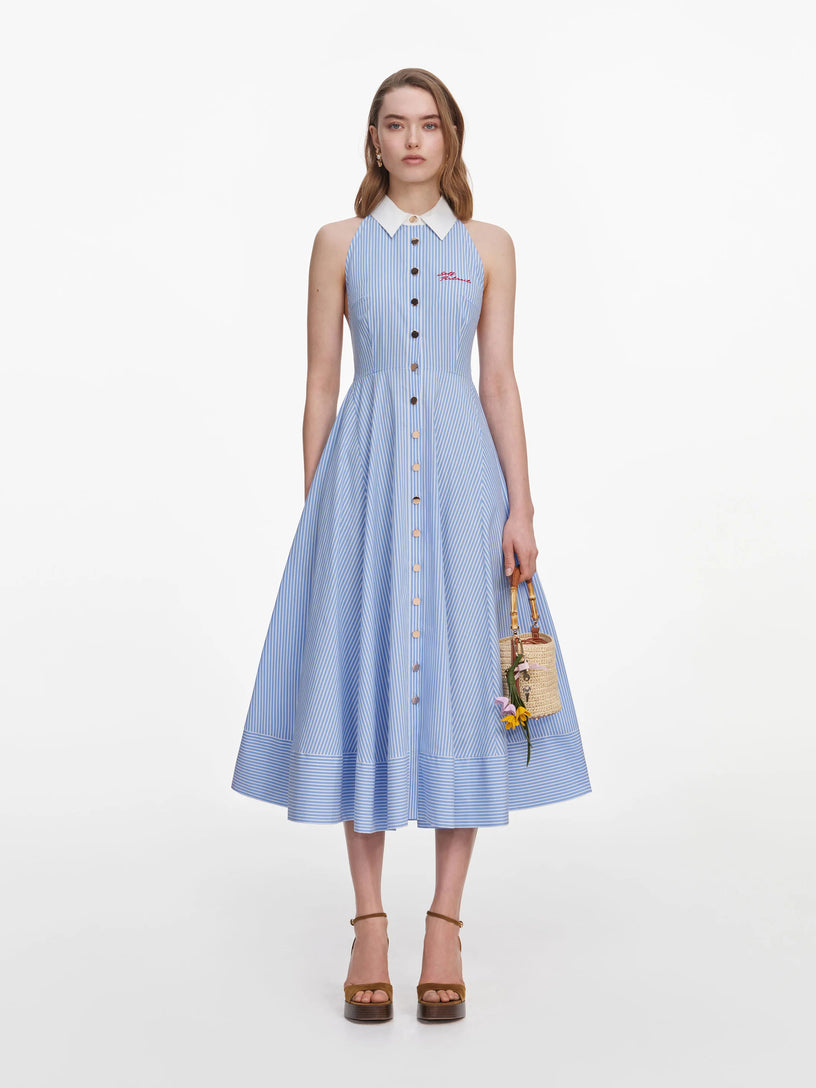 Abito midi in cotone a righe