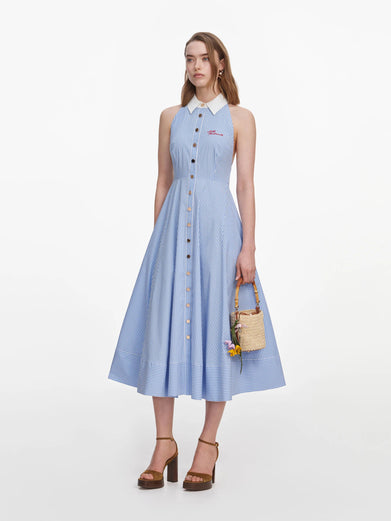 Abito midi in cotone a righe