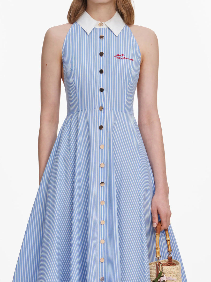 Abito midi in cotone a righe