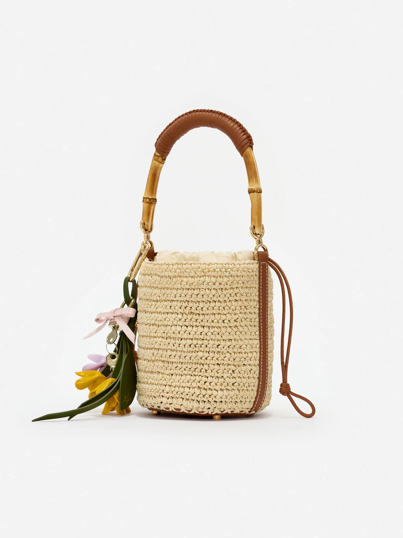 Borsa a secchiello in morbida rafia
