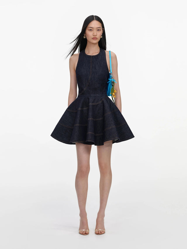 Mini abito in denim con scollo all'americana