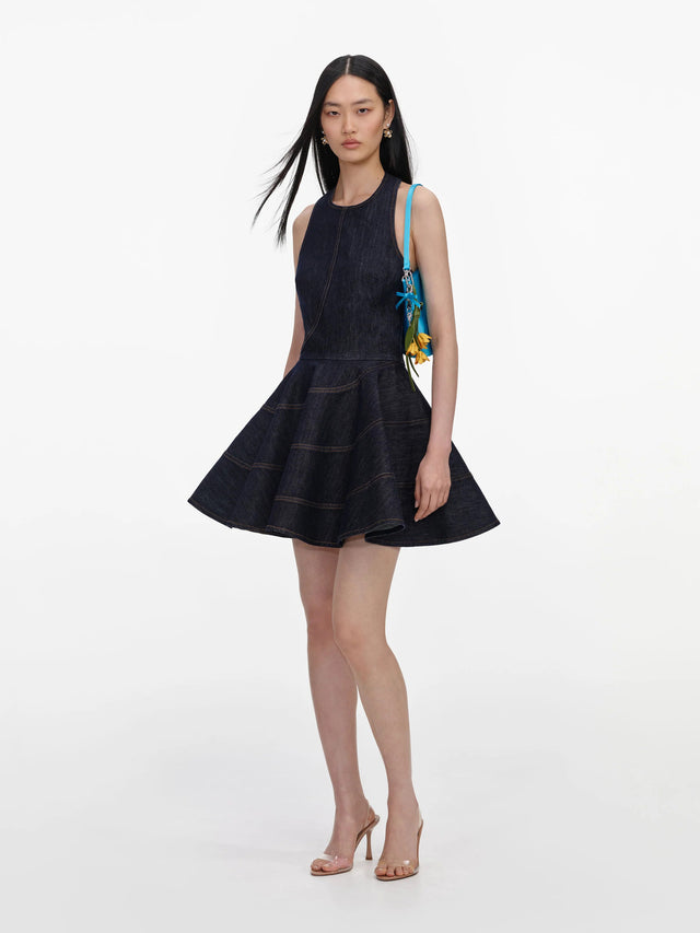 Mini abito in denim con scollo all'americana