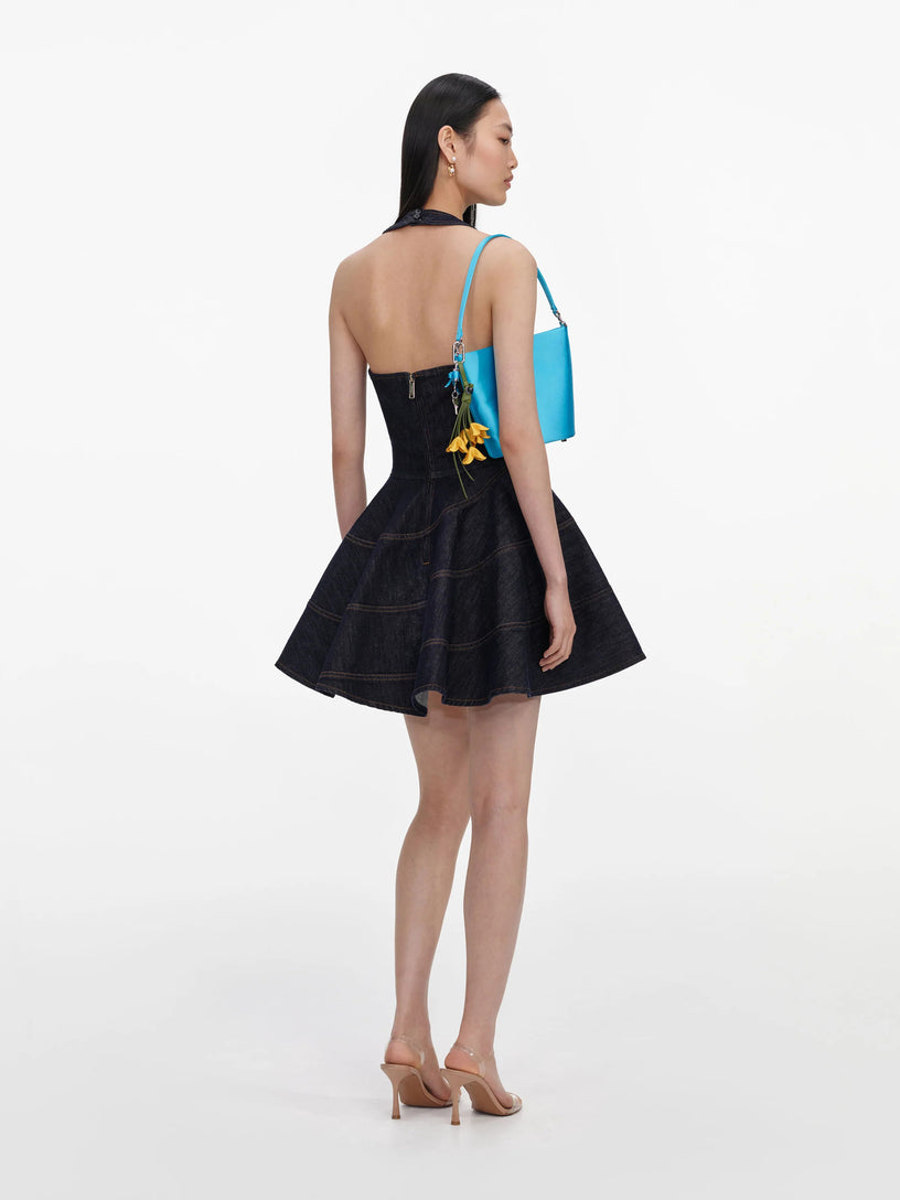 Mini abito in denim con scollo all'americana