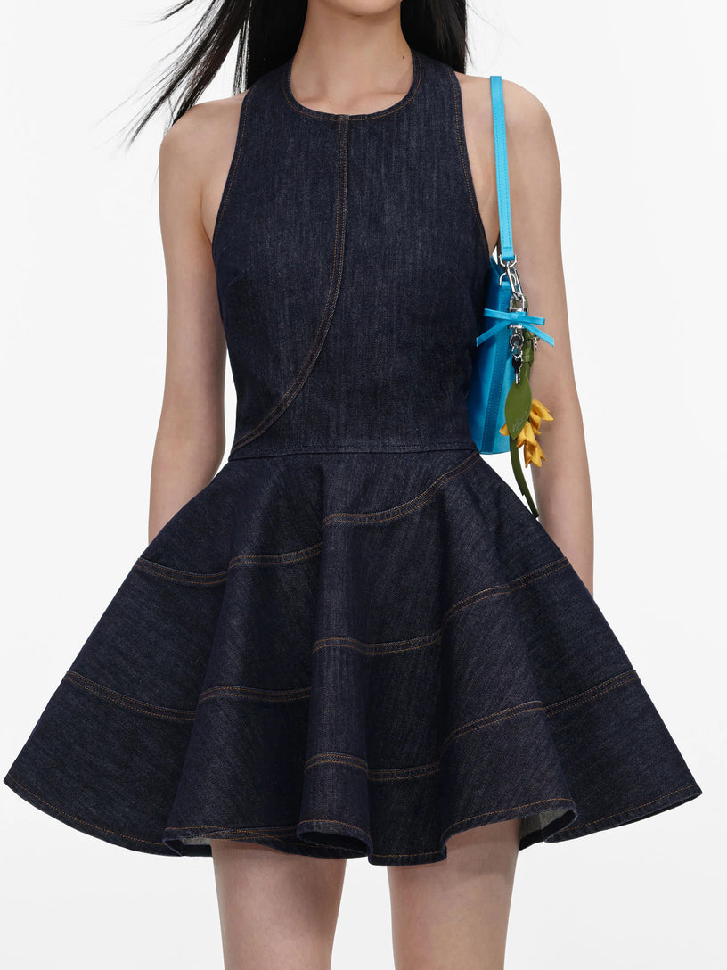 Mini abito in denim con scollo all'americana