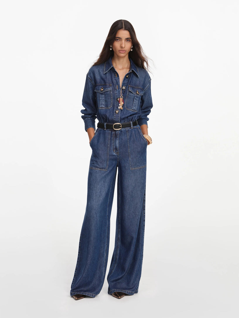 Tuta intera in denim dalla vestibilità comoda