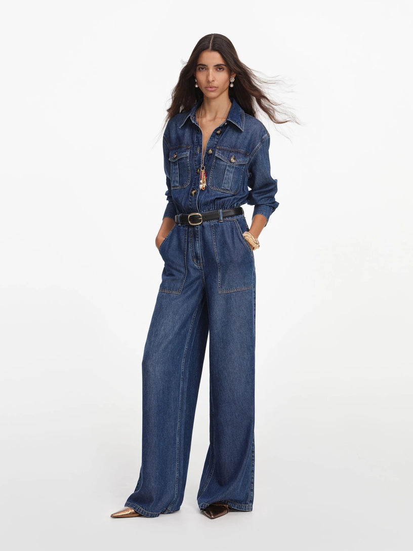 Tuta intera in denim dalla vestibilità comoda