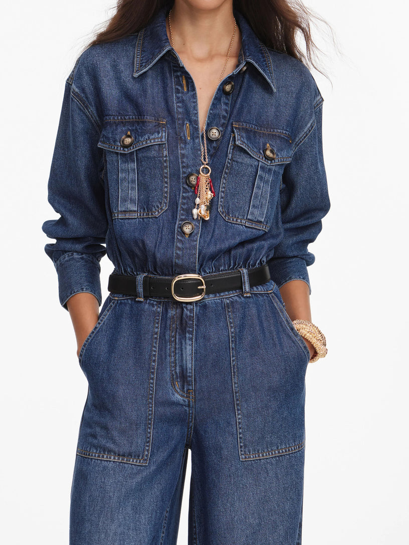 Tuta intera in denim dalla vestibilità comoda