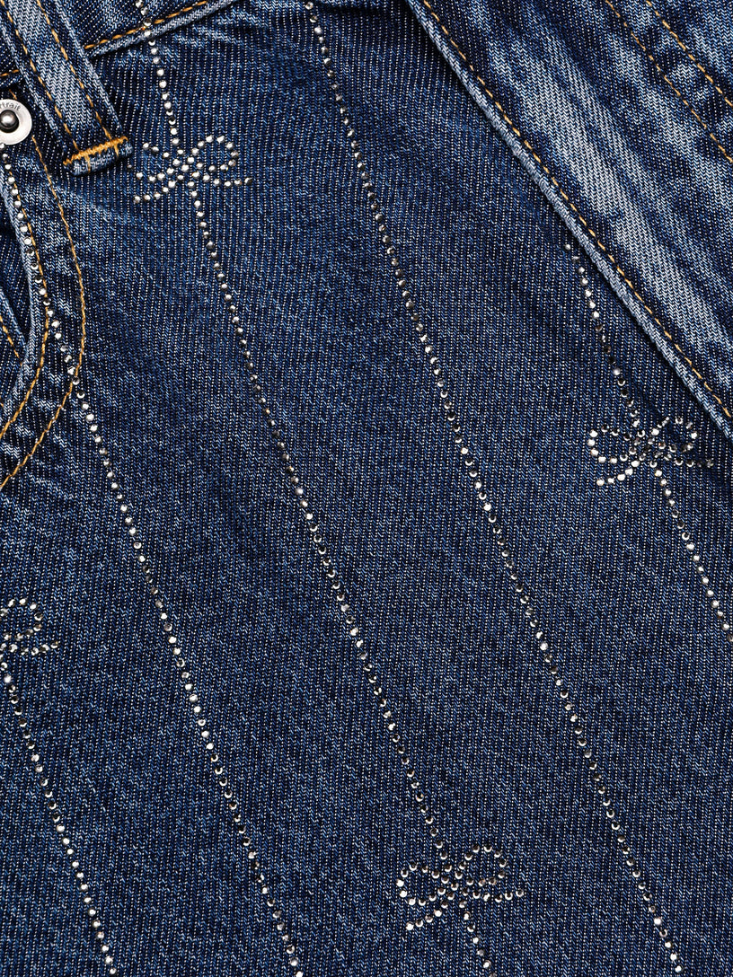 Jeans in denim con strisce di strass