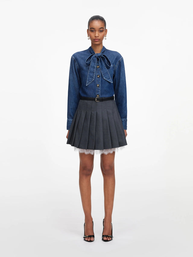 Camicia in denim con laccetti al collo
