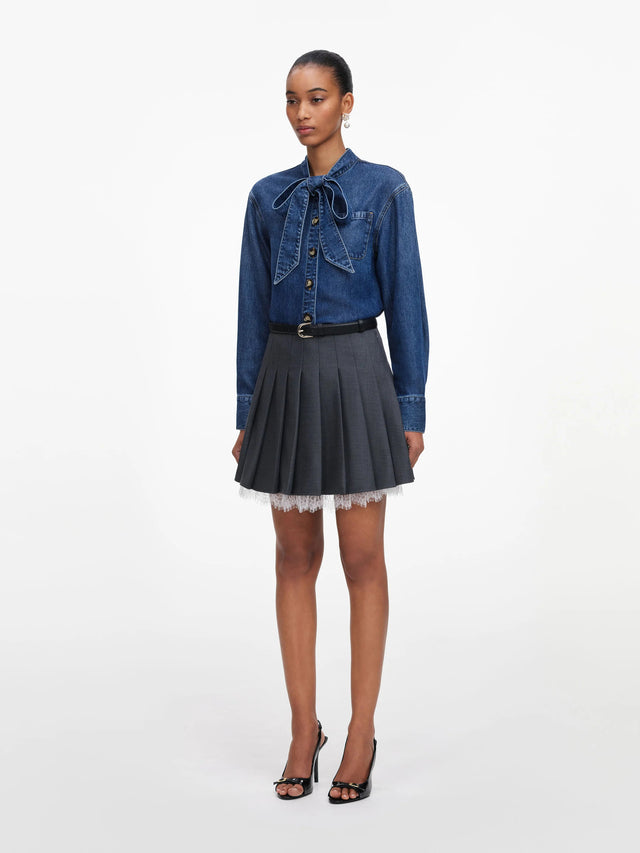 Camicia in denim con laccetti al collo