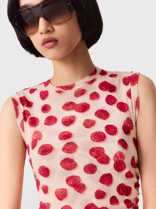 Raspberry printed mesh midi dress