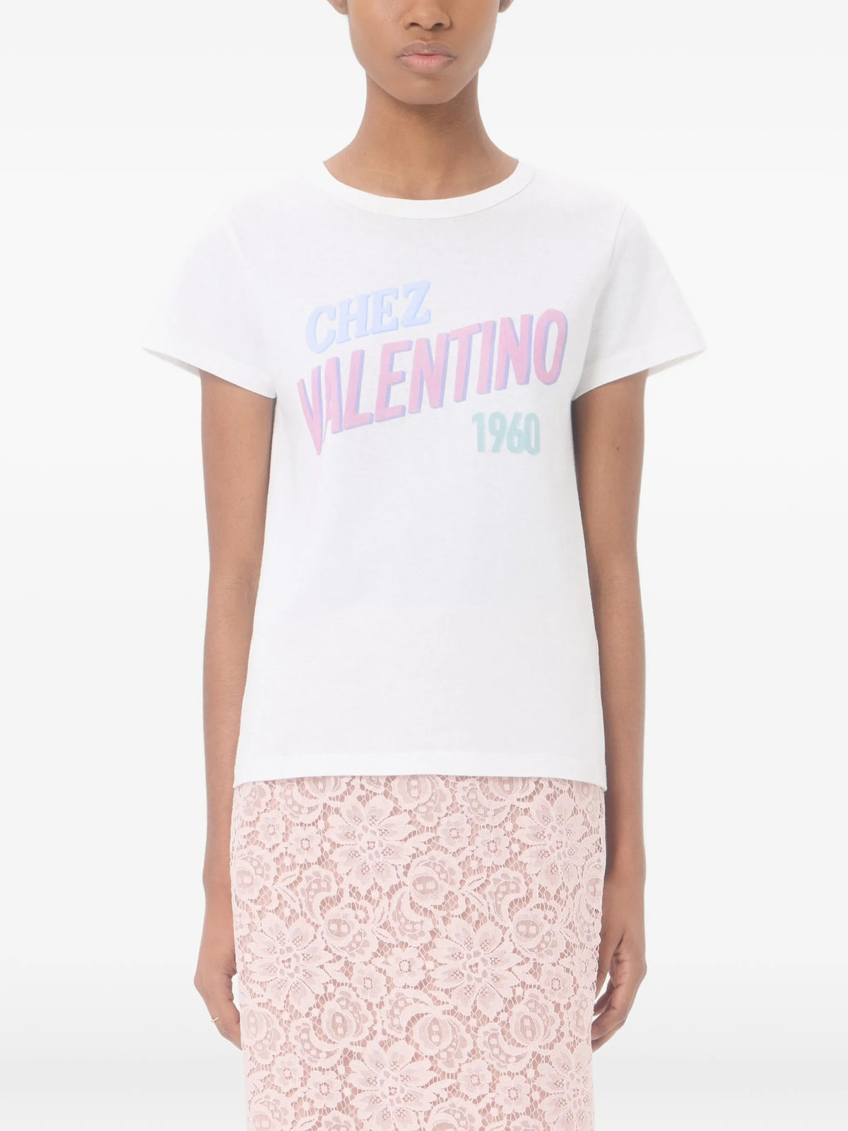 T-Shirt In Jersey Di Cotone Stampa Chez Valentino 1960