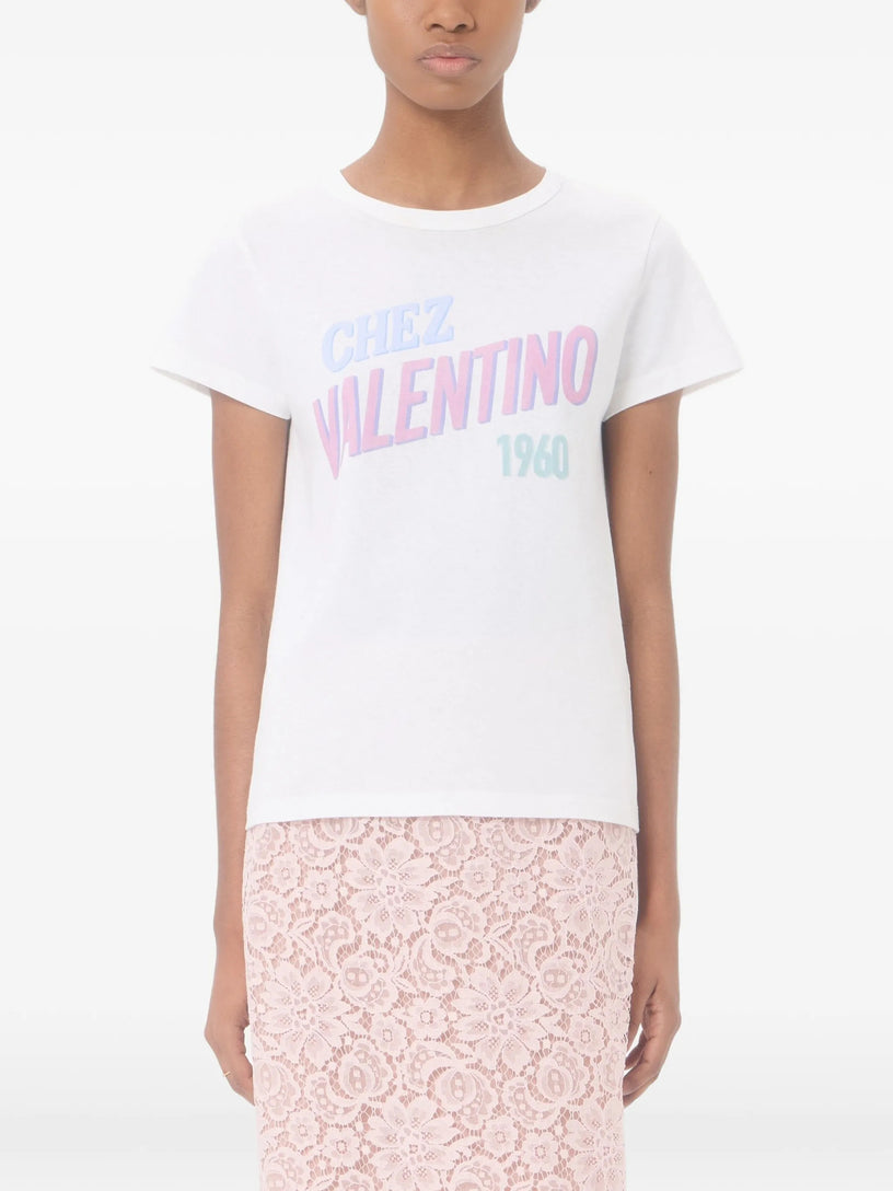 T-Shirt In Jersey Di Cotone Stampa Chez Valentino 1960