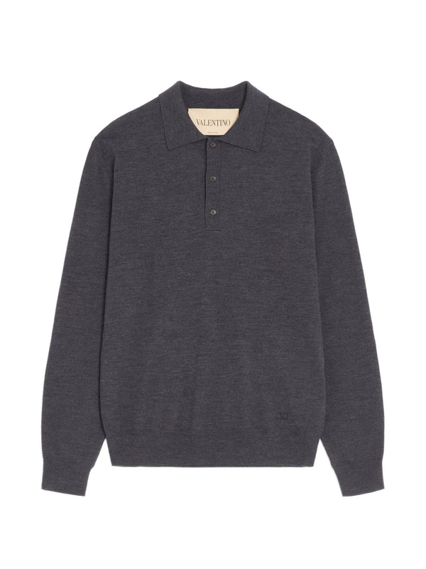 Wool polo shirt with VLogo embroidery