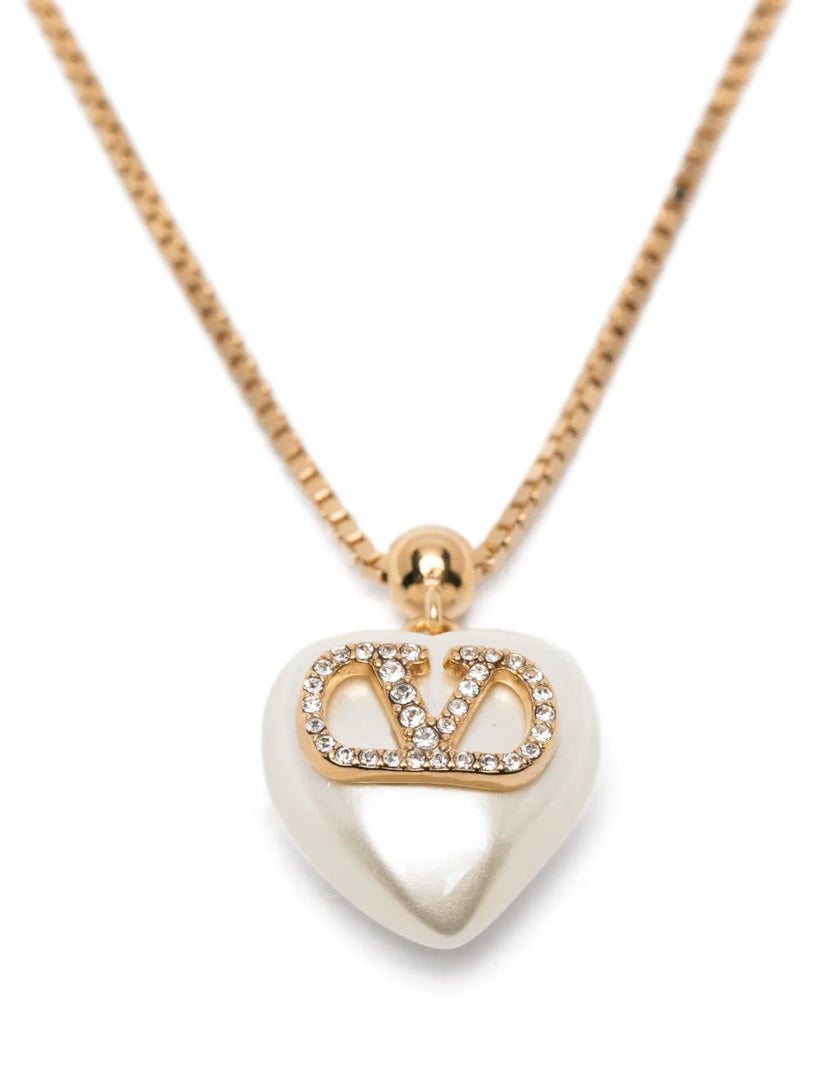 Collana VLogo signature in metallo, perle e cristalli Swarovski®