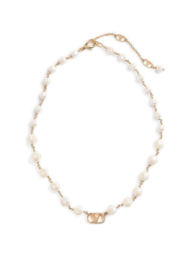 Collana VLogo Signature in Metallo e Perle in Vetro