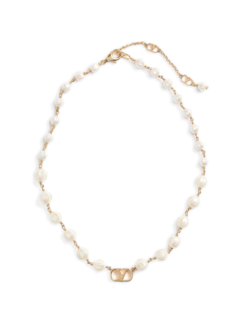 Collana VLogo Signature in Metallo e Perle in Vetro