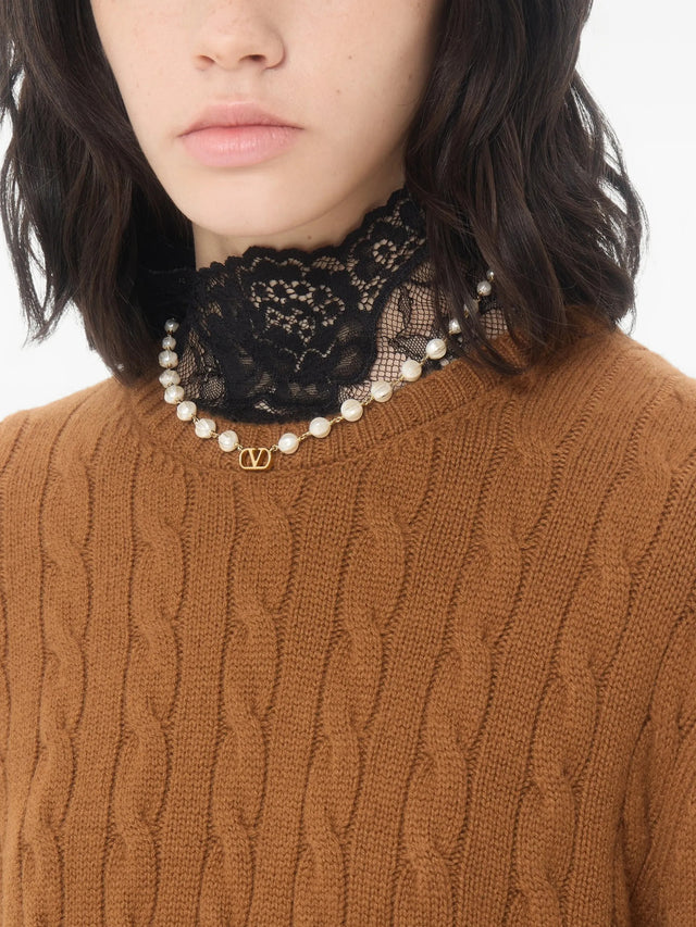 Collana VLogo Signature in Metallo e Perle in Vetro