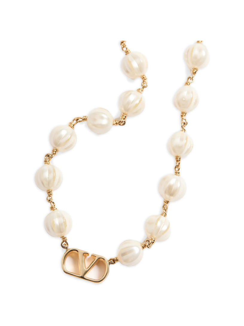 Collana VLogo Signature in Metallo e Perle in Vetro