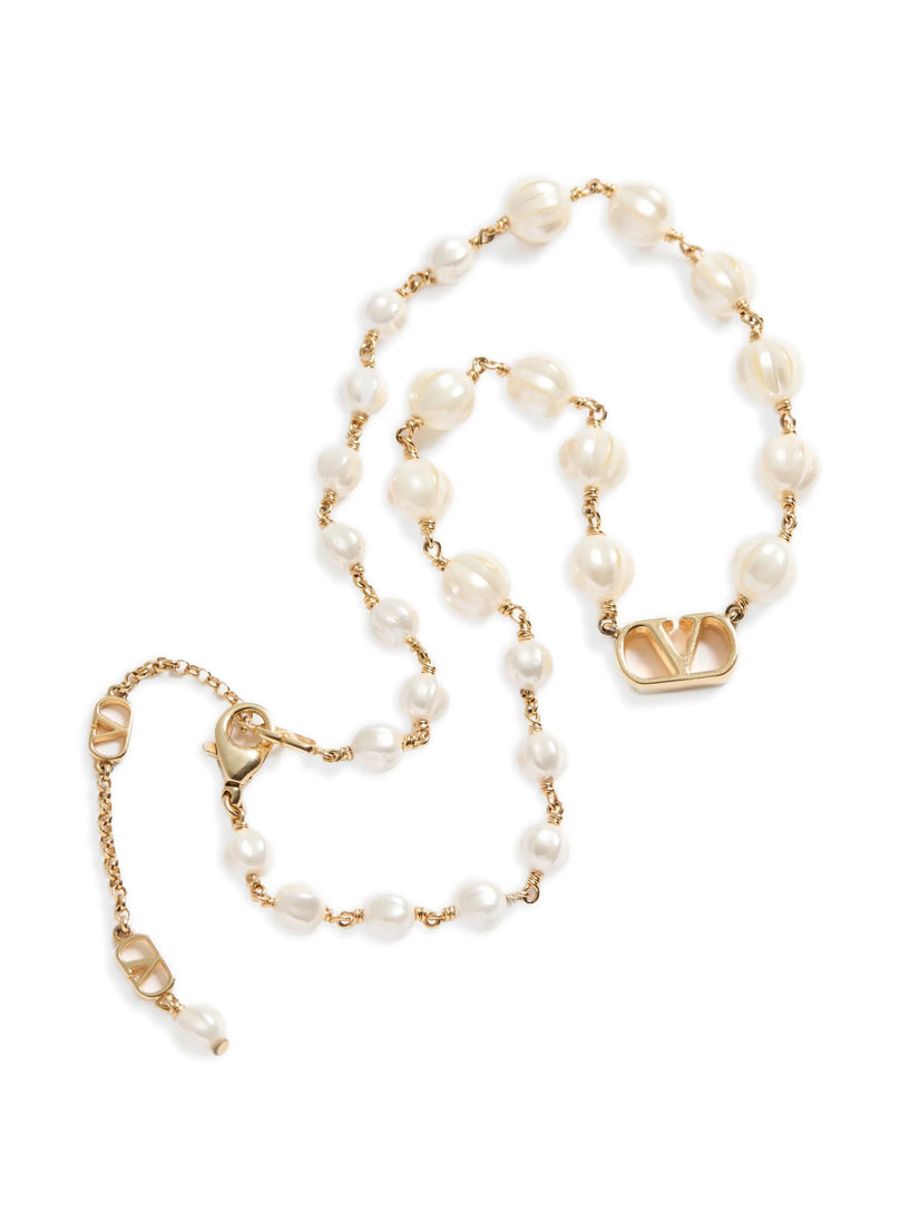 Collana VLogo Signature in Metallo e Perle in Vetro