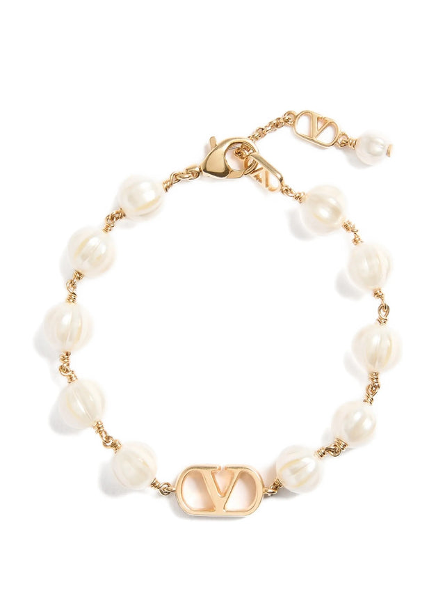 Bracciale VLogo Signature in Metallo e Perle in Vetro