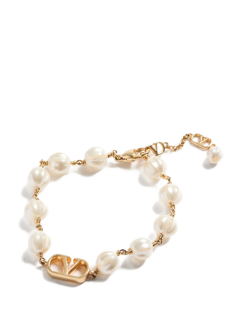 Bracciale VLogo Signature in Metallo e Perle in Vetro