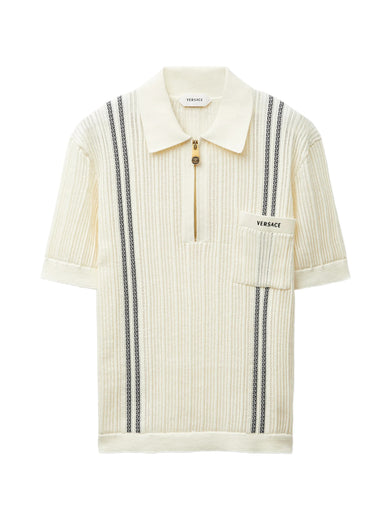 Polo in maglia jacquard di cotone con logo ricamato