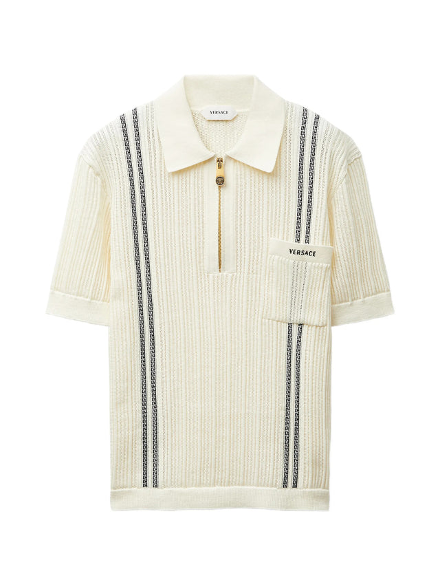 Polo in maglia jacquard di cotone con logo ricamato