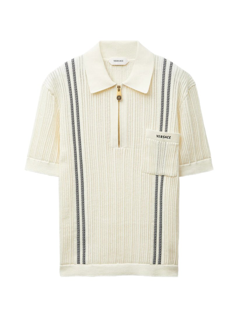 Polo in maglia jacquard di cotone con logo ricamato