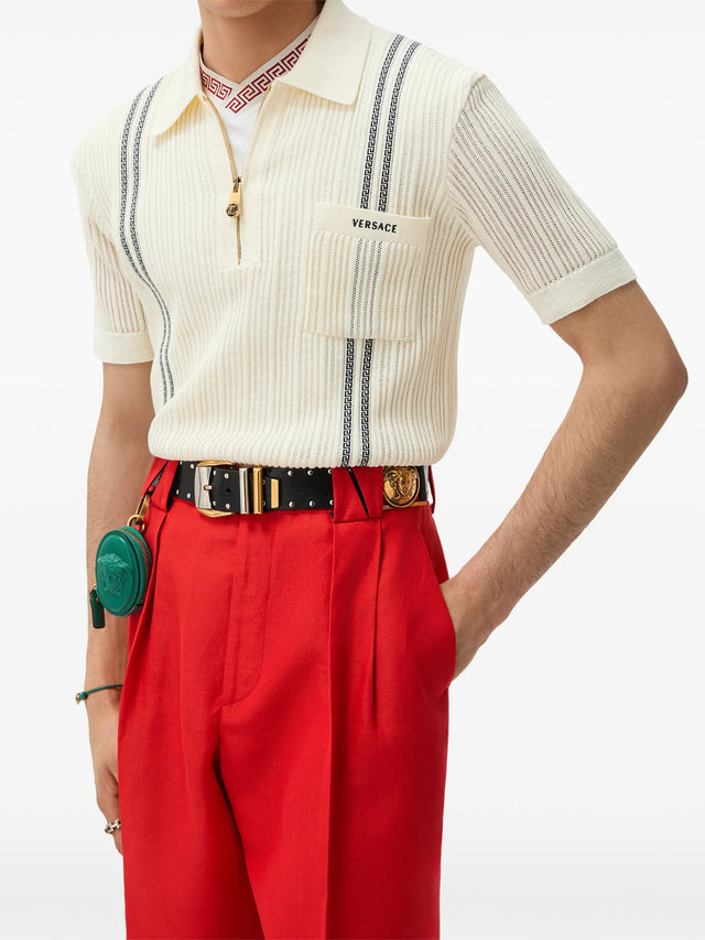 Polo in maglia jacquard di cotone con logo ricamato