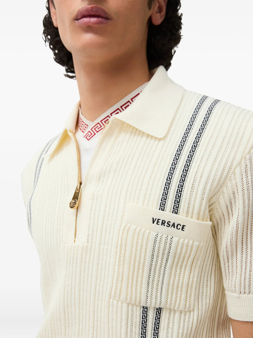 Polo in maglia jacquard di cotone con logo ricamato